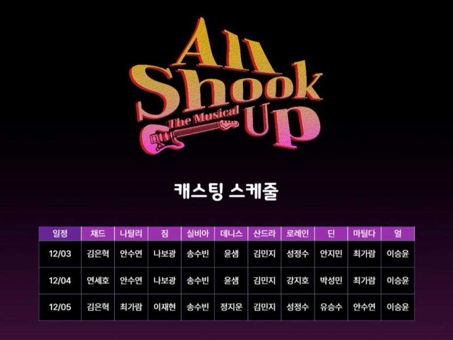 제 111회 세명대학교 연기예술학과 뮤지컬제작실습 <All Shook Up> 스케줄표